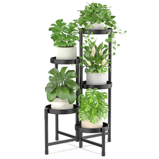 iDavosic.ly Plant Stand Indoor Outdoor, 5 Tier Corner Metal Flower Display Holder Shelf, Folding Tall Orchid Rack for Patio Balcony Porch Garden Living Room House, Black