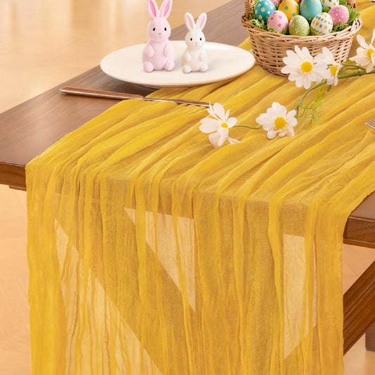 Socomi Gold Yellow Cheesecloth Table Runner - 120 Inch Rustic Boho Decor for Weddings & Events