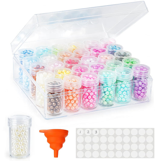 BigOtters Embroidery Diamond Storage Box, 30PCS Big Clear Plastic Bead Containers with Silicone Funnel for Jewelry Painting DIY Art Craft Rhinestones Sewing Cosmetic Nail Glitter Powder