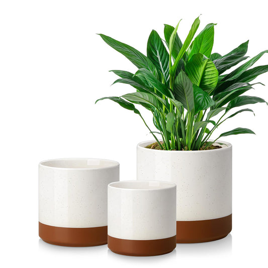 vancasso 6"+8"+10" Ceramic Pot for Plants, Large Outdoor Indoor Planter Pots with Drainage Holes, Set of 3, Khaki