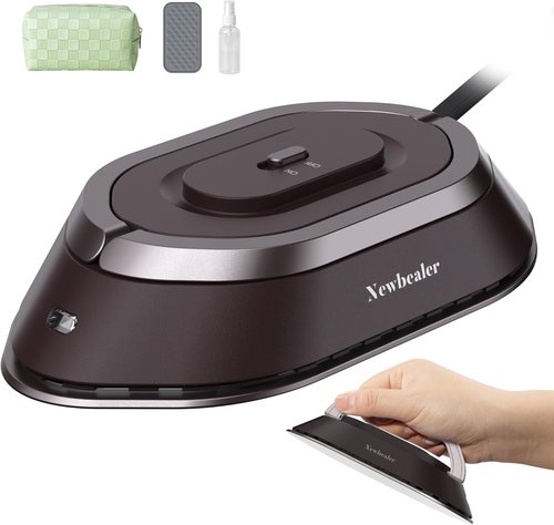 Newbealer Travel Iron - Mini Dry Iron with Global Voltage, 300W Power, Non-Stick Soleplate | Ultra-Lightweight Brown