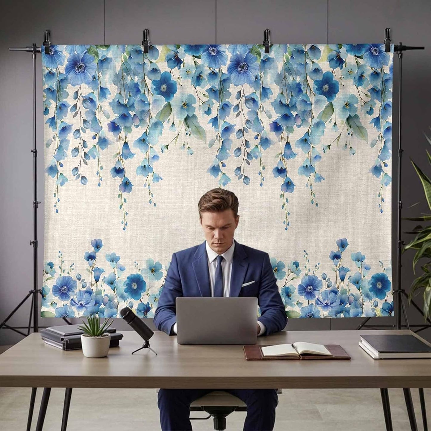 Znujuabbrel 12x8ft Props,Country Photography Backdrop,Retro Blue Flowers on Jam Professional Photo Backdrops