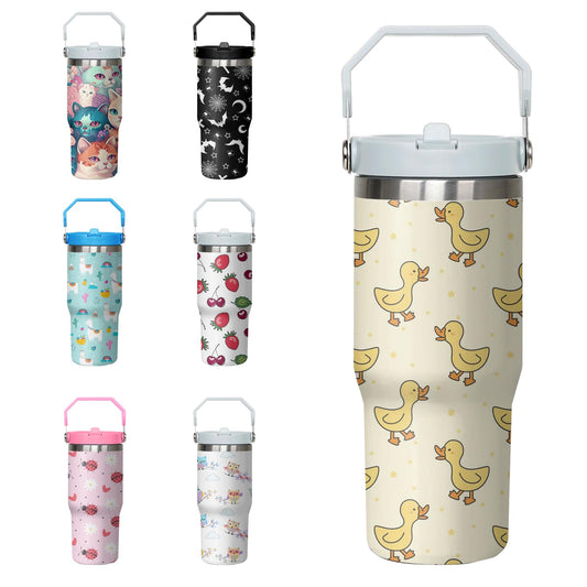 Xchearser Duck Tumbler with Handle and Flip Straw for Women Men, 30oz Cute Stainless Steel Insulated Cup, Water Bottle Travel Coffee Mug, Gifts for Animal Lovers