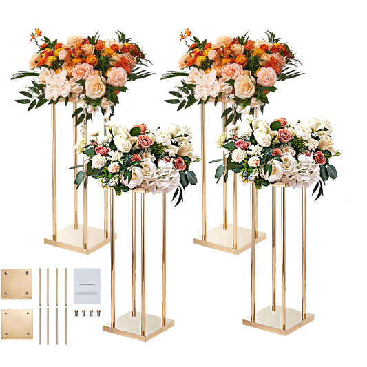 Happybuy 4PCS Gold Metal Column Wedding Flower Stand, 31.5in Geometric Vase Centerpiece Stands, Cylindrical Floral Display Rack for Events, Reception, Party Decoration