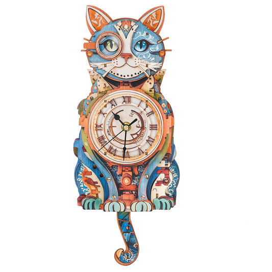 3D Wooden Puzzles for Adults Cat Clock - Model Building Kit Clock Puzzle Creative Craft Gift Home Deco for DIY Enthusiasts, Brain Teaser Building Set Birthday Gifts