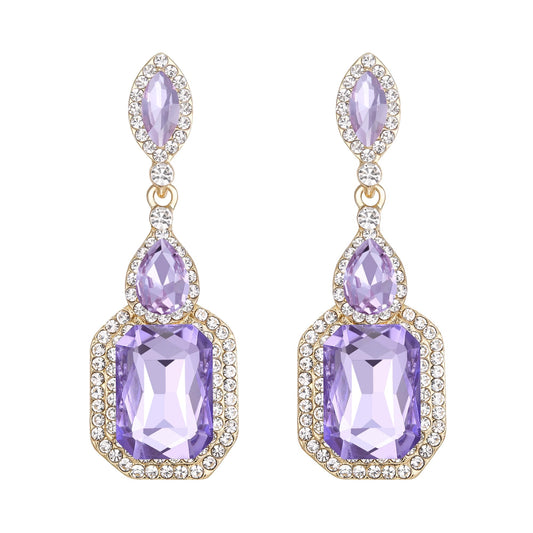 BriLove Wedding Bridal Dangle Jewelrys for Women Emerald Cut Crystal Infinity Figure 8 Chandelier Earring Light Purple Gold-Tone