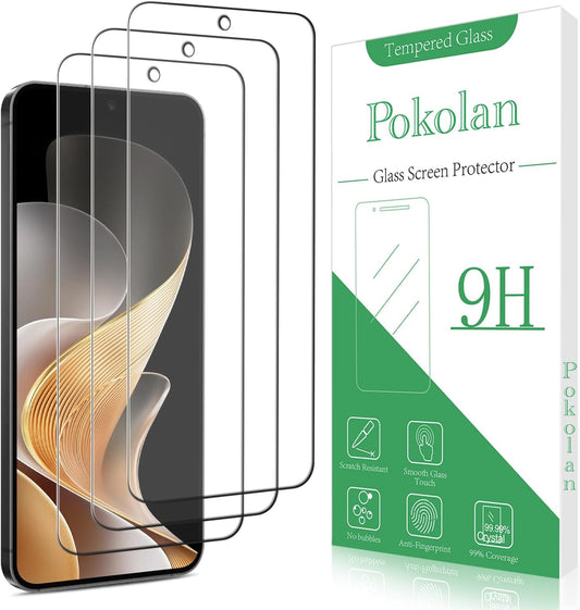 3 Pack S24 5G Pokolan Designed for Samsung Galaxy FE Tempered Glass Screen Protector, Fingerprint Unlocking, Bubble