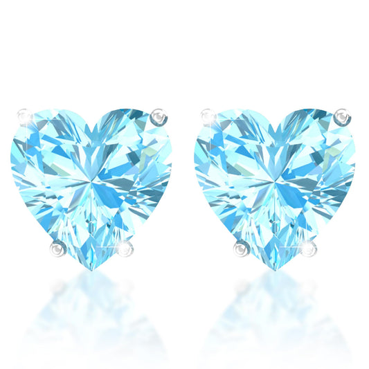 Belinda Jewelz - Heart Stud Earrings, 5mm Cubic Zirconia Heart Earrings with Prong Setting, 925 Sterling Silver Earrings Studs, Aquamarine Blue Stud Earrings for Women