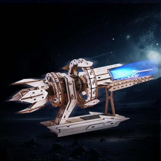 3D Wooden Puzzles for Adults,3D Puzzles for Adults – Wooden DIY Starship with LED & Gears,Unique Adult Puzzle Gift for Teens & Puzzle for Adults, Sci-Fi Collectible with Mechanical Fun