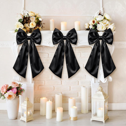 Suncalla Large Satin Bow Decorations - 3 Pcs 2 FT Hanging Wall Decor for Weddings & Parties | Black