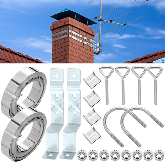 Blulu 12 12 Z-Type Chimney Antenna Mounts Kits with ft Adjustable Heavy Duty Galvanized Steel Straps & Hardware