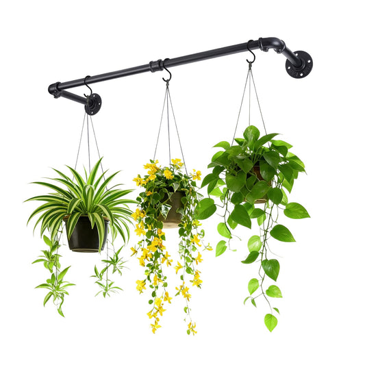 Bigmeta 34in Hanging Planters Rod for Indoor Plants - Max. Load 44 lb Black Metal Holder Rod for Wall Ceiling Decor, 1 Pcs (Pot Chain & Plants Not Included)