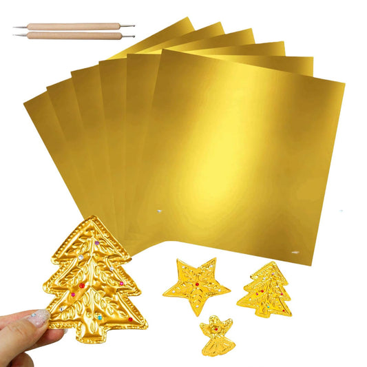 100 Sheets Embossing Foil Sheets, Gold Tin Foil Squares 6 x 6 Inch Heavy Duty Aluminum Sheets for Engraving, Embossing, Painting, Mounting and Art Crafts