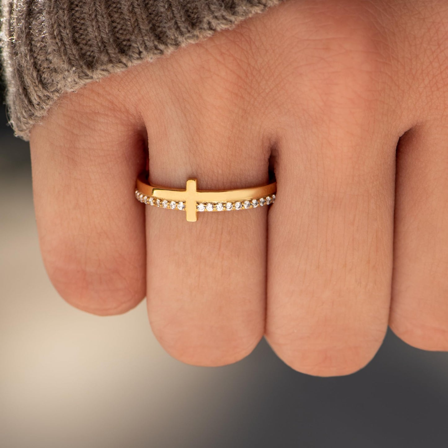 STORYJEWELLERY Cross Rings for Women, Purity Ring, 925 Sterling Silver Gold Plated Rings, Christian Ring, Christian Jewelry for Women, Confirmation Gifts, Baptism Gifts, Size 7