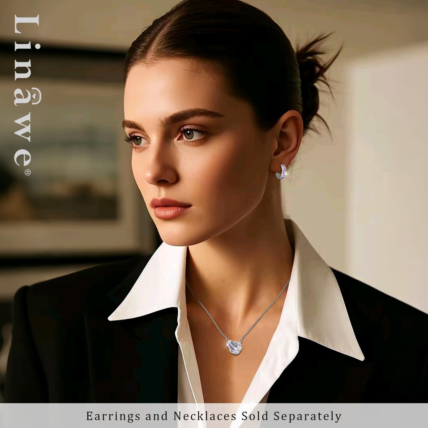 Linawe Purple Earrings for Women Trendy, Silver Hoop Earrings, Amethyst Cubic Zirconia Earrings Studs, Helix Cute Small Hoop, Huggie Earrings, Ear Tragus Safety Pin Cartilage