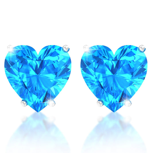 Belinda Jewelz - Heart Stud Earrings, 5mm Cubic Zirconia Heart Earrings with Prong Setting, 925 Sterling Silver Earrings Studs, Blue Topaz Stud Earrings for Women