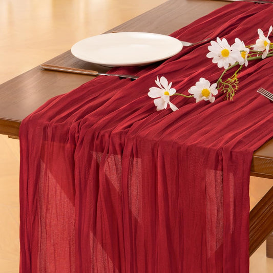 Socomi 6-Piece Red Cheesecloth Table Runner - Boho Rustic 120-Inch Decor for Weddings & Parties