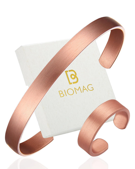 BioMag Pure Copper Bracelet & Ring for Women Men, 99.99% Solid Handmade Copper Cuff Bangle, Adjustable Jewelry Gift with Gift Box