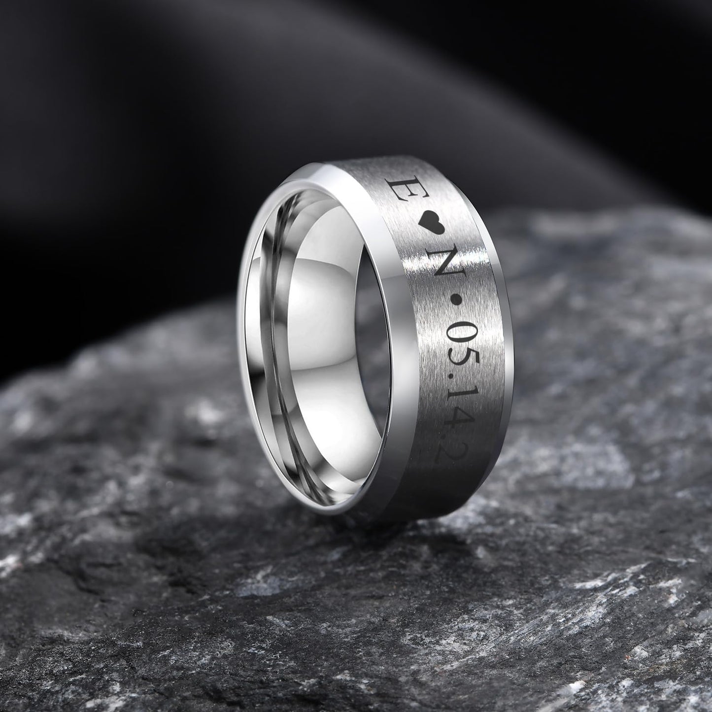 VNOX Mens 8mm Brushed Matte Tungsten Carbide Classical Simple Plain Personalized Custom Name Date Wedding Band Wedding Engagement Ring,Silver,Size 10