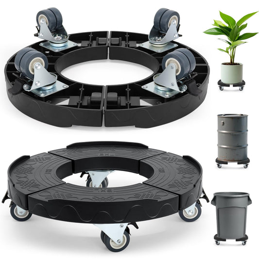 Humagineer Trash Can Dolly Wheels, Adjustable 15-19 Inch Round Roller with Locking Wheels 440 LBS Heavy Duty Drum Cart Multi Function Rolling Dollies Stand Plant Caddy(2 Packs, Black)