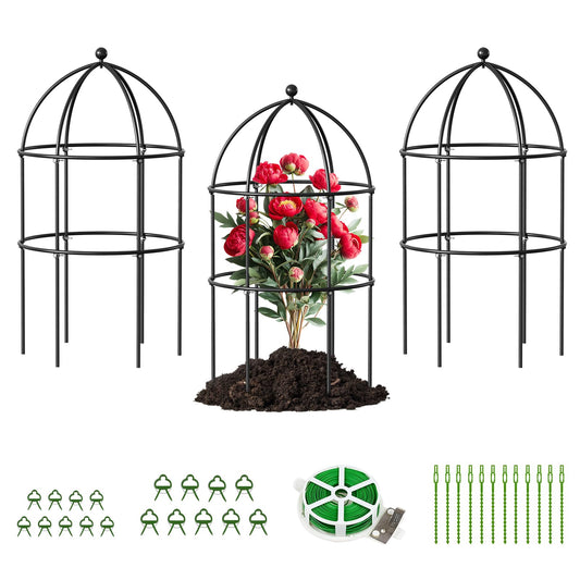 DoCred 3 Pack Plant Support, Plant Supports for Peonies Large Sturdy Grow-Through Steel Flower Support Trellis and Garden Decor | Best to Support Peonies, Baptisia, Sedum, Black