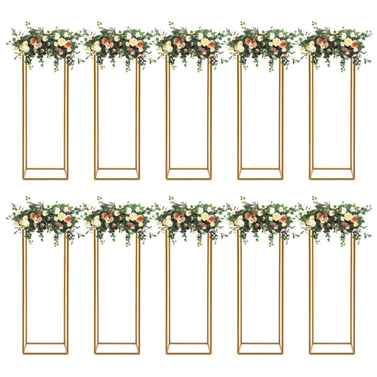 Gdrasuya10 23inch/60cm 10Pcs Gold Flower Stand for Centerpieces,Gold Vase Metal Column Stand,Wedding Flower Stand Tall, Rectangular Frame Flower Stand Geometric Stand for Wedding Party Decoration