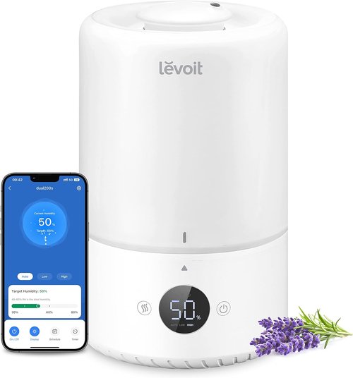 LEVOIT Smart Cool Mist Humidifier - Auto Humidity Control & Voice App Features | 3L, White