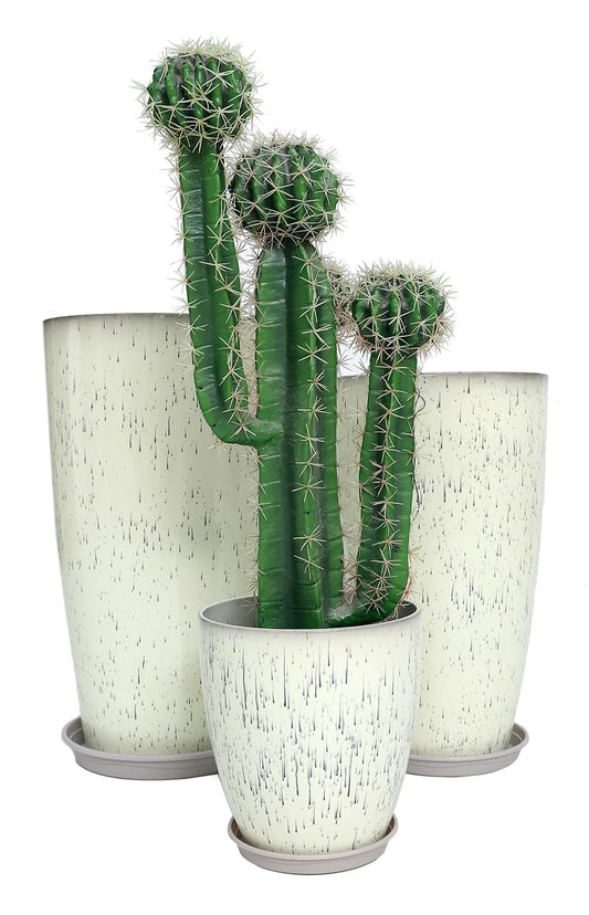 MinCHI257 24,21,11 Inch Large Plastic Planters with Drainage Hole and Saucer - Set of 3 Tall Plant Pots Indoor Flower Pot Tall Round Planters Outdoor Large Tall Planter
