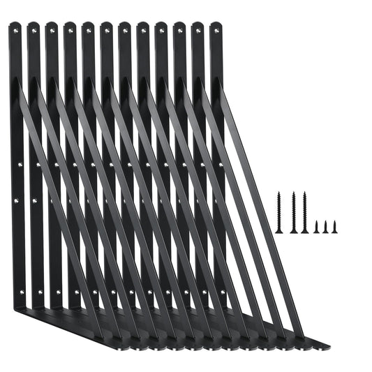 12 Pack L14 x H 10" Black Heavy Duty Shelf Brackets with Screws Metal Shelf Brackets Shelf Support Angle Brackets for Shelves L Brackets Heavy Duty Floating Shelf