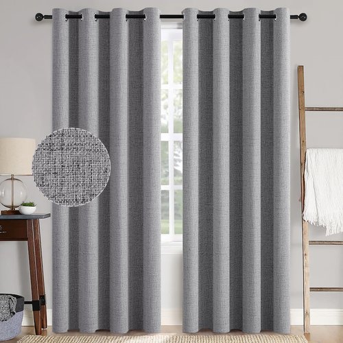 MIULEE Blackout Curtains - 100% Thermal Insulated Linen Texture | Grey Room Darkening Drapes 52x108 Inch (2 Panels)