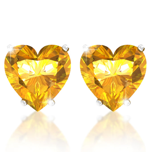 Belinda Jewelz - Heart Stud Earrings, 5mm Cubic Zirconia Heart Earrings with Prong Setting, 925 Sterling Silver Earrings Studs, Yellow Stud Earrings for Women