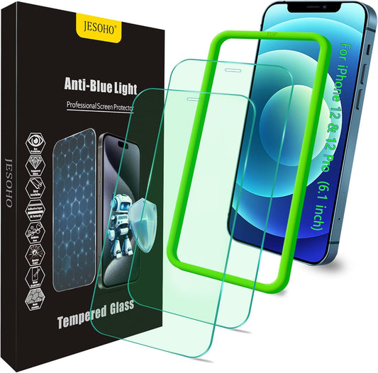 12/12 (6.1") 2 Pack Blue Light Screen Protector for iPhone Pro, HD Anti Blue Light Blocking Tempered Glass Film, Eye