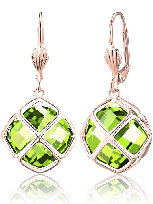 Big Light Green Crystal Dangle Earrings for Women (Aug-Peridot-Rose Gold)