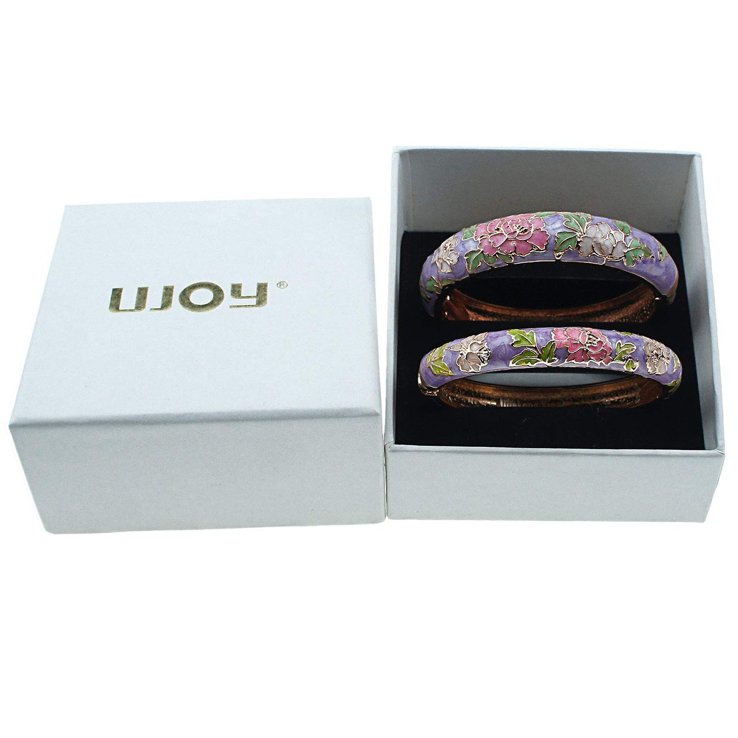UJOY Cloisonne Bangles Gorgeous National Enameled Plated Handcrafted Jewelry Bracelets Gifts with Box 55C48 Peony Purple