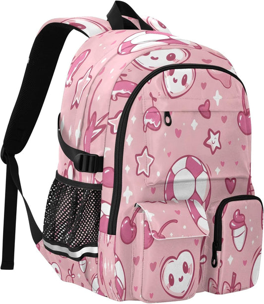 Bolaz Backpack 14 Inch Football Ice Cream Cherry Star Heart Pattern Travel Laptop Computer Bag Sturdy School Bag