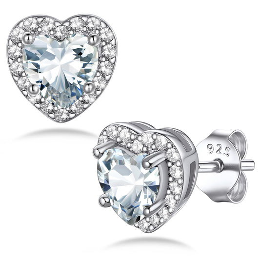 Bestyle 925 Sterling Silver Heart Cut Birthstone Stud Earrings for Women, April White Diamond Stud Earrings with Love and Purity, Best Women Earrings for Everyday Wear
