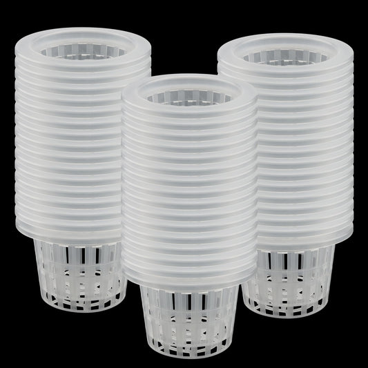 JOIKIT 50 Pack 4 Inch Plastic Net Cups Pots, Hydroponics Growing Net Pots, Garden Slotted Mesh Net Cups for Hydroponics Aquaponics Orchids, Clear
