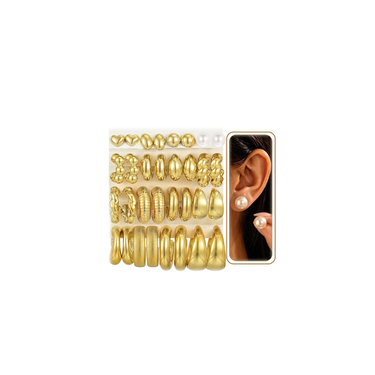 16 Pairs Starfish Chunky Gold Hoop Earrings Set for Women, Beach Shell Style Stack Statement Earrings, Hypoallergenic Lightweight Gold Plated Trendy Summer Jewelry Gift