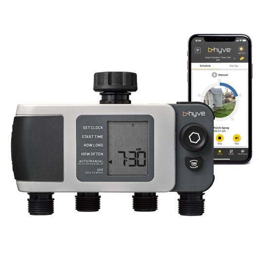 Orbit B-hyve XD 4-Port Smart Hose Watering Timer - App Controlled - Smart WeatherSense - Bluetooth Sprinkler Timer with Remote Control - Multi Outlet Yard Irrigation System - 24634