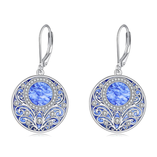 Blue Natural Stone Leverback Dangle Earrings Sterling Silver Filigree Endless Circle Drop Earrings Jewelry Gifts For Women