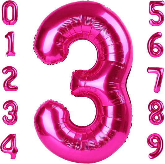 Numbers Balloon - 40 Inch Large Hot Pink Balloon for 3rd Birthday Party Decorations