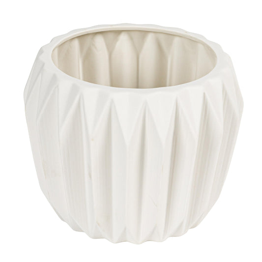 Bloomingville White Fluted Stoneware Flower Pot