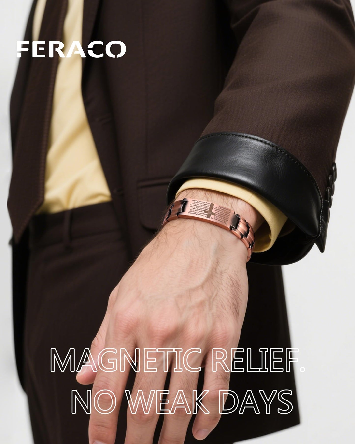Feraco Copper Cross Bracelet for Men,Magnetic Therapy Bracelets with 46 Magnets(Copper)