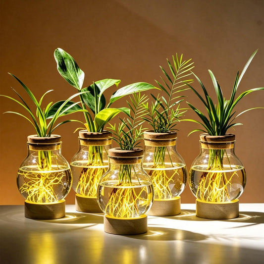 Propagation Stations, Plant Propagation Station with Light Base, Glass Propagation Vases, Hydroponic Vase for Plants, Glass Terrarium for Home Office Windowsill Tabletop Decoration (5)