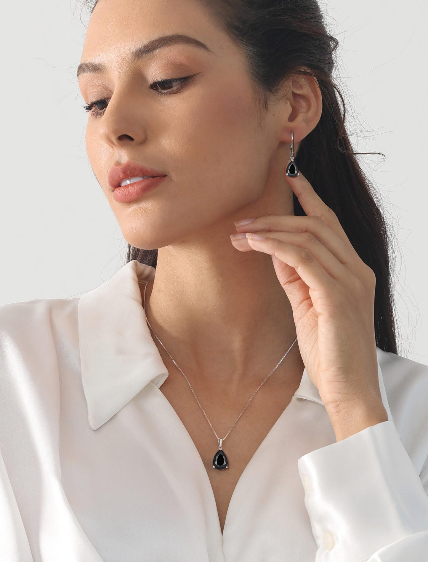 YL 925 Sterling Silver Teardrop Dangle Drop Earrings for Women 7x10 MM Solitaire Black Zirconia Leverback Jewelry