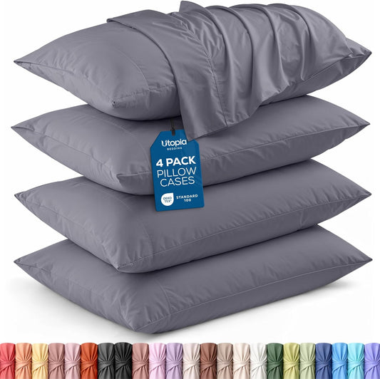 Utopia Bedding King Pillow Cases - 4 Pack - Soft Brushed Microfiber - Fade Resistant 20 X 40 Inches | Grey
