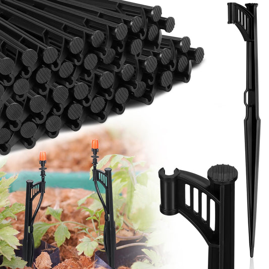 GlikCeil 50 Pcs 12.8" Irrigation Drip Support Stakes 1/4 Inch Tubing Hose Holder Adjustable Riser Drip Lines Ground Stakes for Micro Sprinkler Gardens Irrigation Supplies
