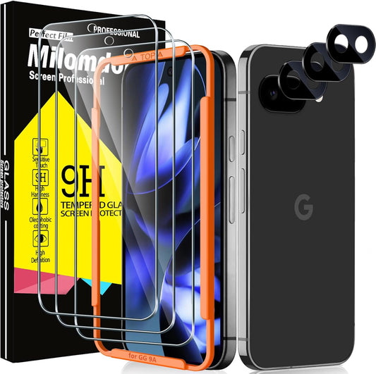 3 Pack 9A 3 Pack 9H Milomdoi Tempered Glass for Google Pixel Screen Protector with Camera Lens Protector, Ultra