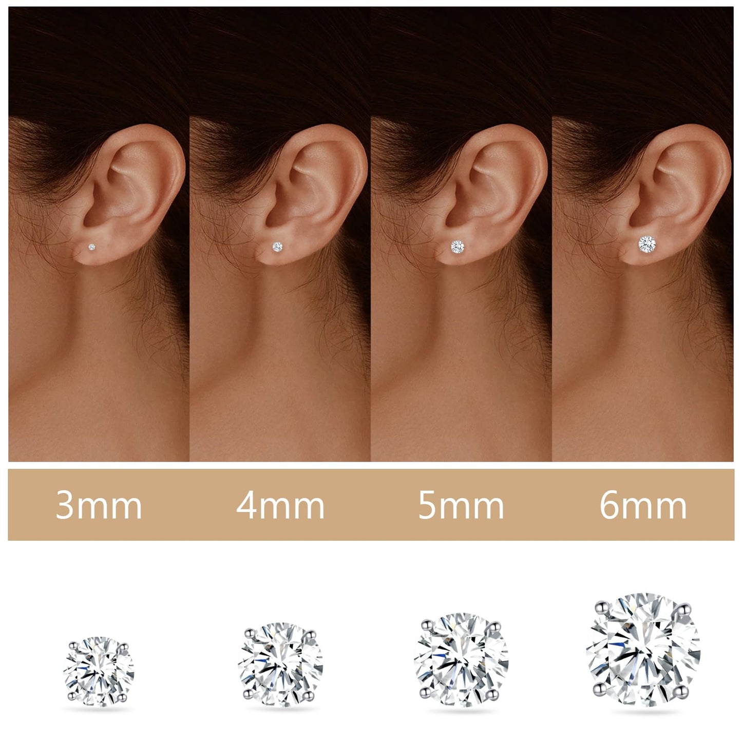 Limerencia G23 Pure Titanium Earrings F136 Implant Grade Titanium Studs 20G Hypoallergenic Round Cubic Zirconia/Princess-Cut/Square/Ball Earrings for Women Men Sensitive Ears(3mm Cubic Zirconia)