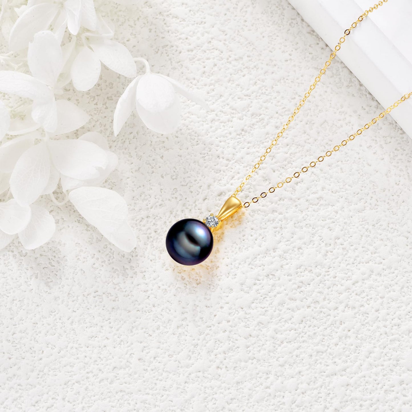 14K Gold Pearl Pendant Necklace for Women (Freshwater Cultured Pearl), Real Gold Present Jewelry Gifts for Wife Girlfriend Mother Mom, 16"-18" (4-yellow gold black pearl)